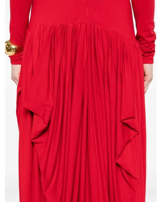 Magda Butrym Red High-Neck Pleated Dress