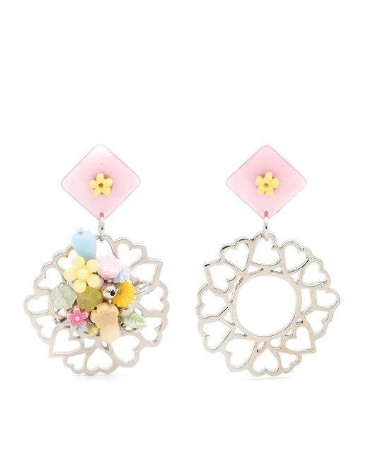 Amir Slama White Floral-Appliqué Drop Earrings