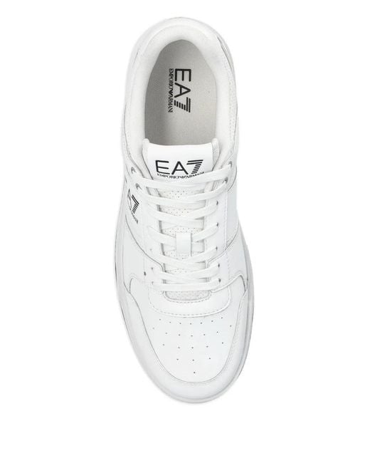 EA7 White Perforated Leather Sneakers for men