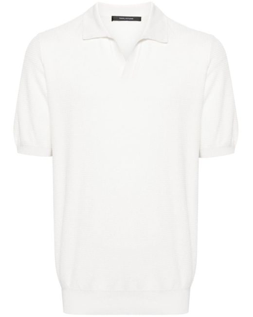 Tagliatore White Split-neck Ribbed-knit Polo Shirt for men
