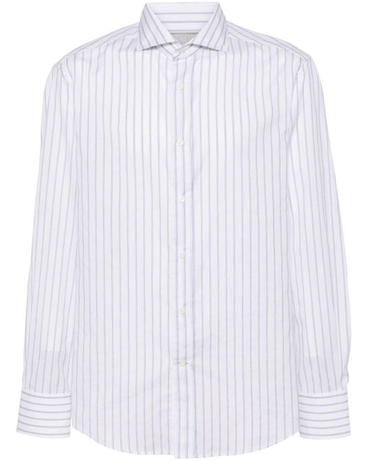 Brunello Cucinelli White Striped Cotton Shirt for men
