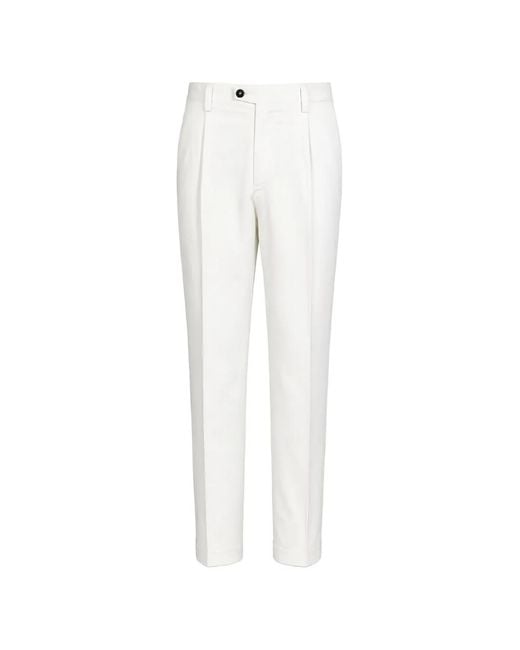 Devore White Pleated Turn-Up Trousers for men