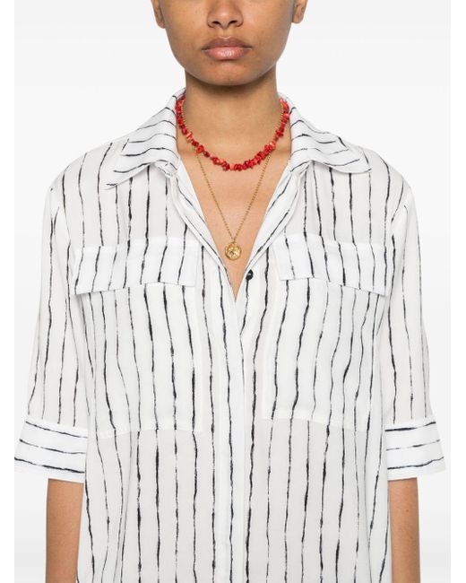 Aviu White Stripe-pattern Shirt Dress
