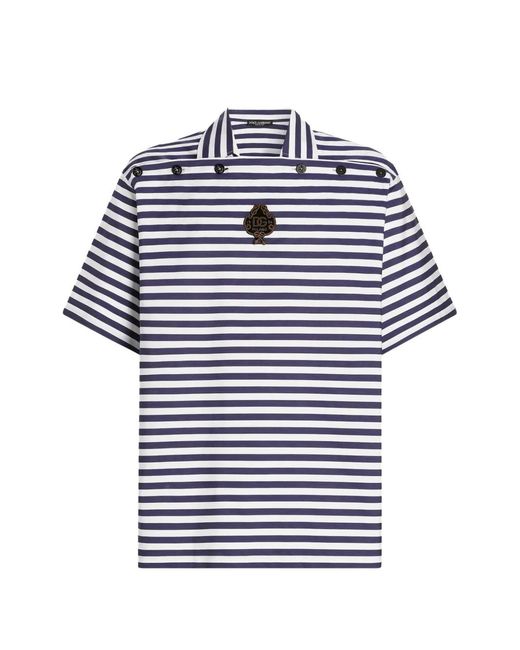 Dolce & Gabbana Blue Striped Cotton Polo Shirt for men