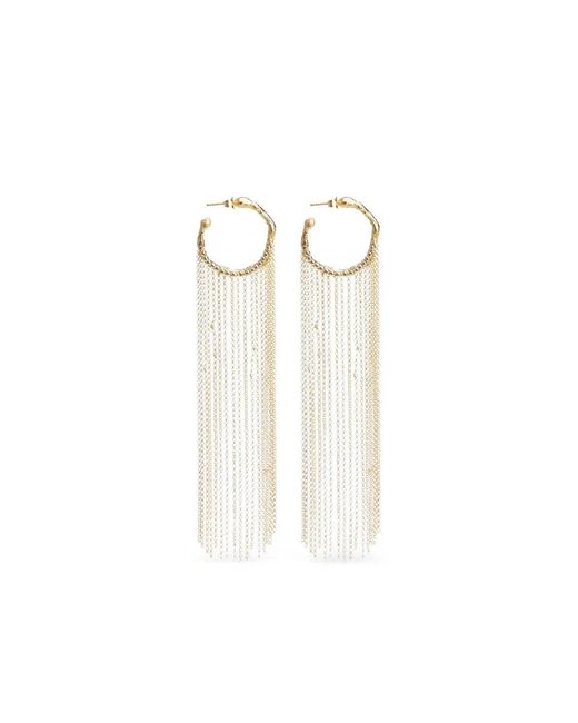 Forte_forte White Hoop Sculpture Fringed Earrings
