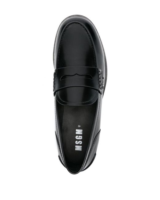 MSGM Black Penny-slot Leather Loafers for men