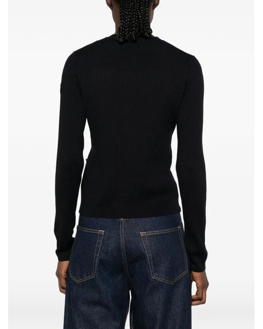 Moncler Black Ribbed-Knit Button-Up Cardigan