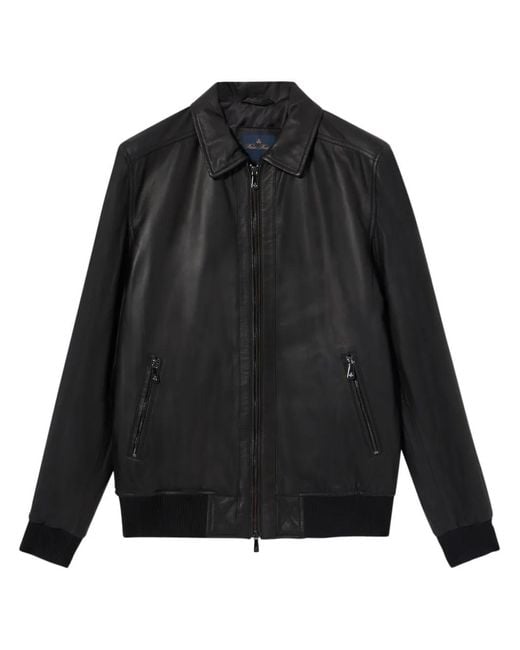 Brooks Brothers Black Leather Bomber Jacket for men