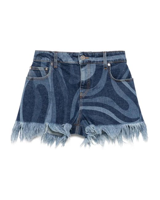 Emilio Pucci Blue Printed Denim Shorts