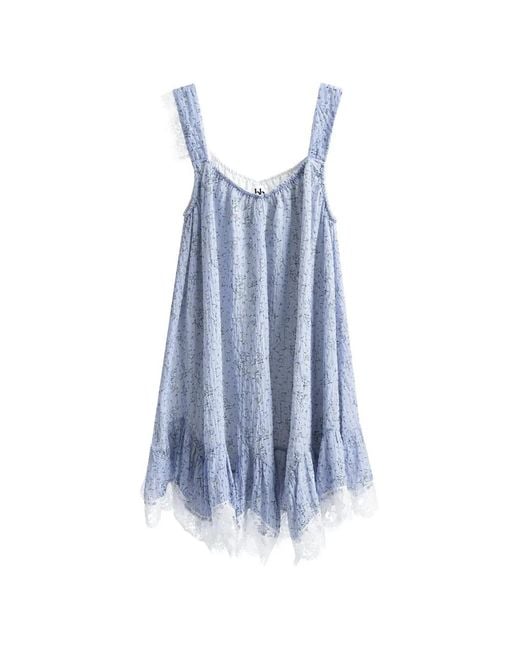 B+ AB Blue Floral-Print Lace-Trim Mini Dress