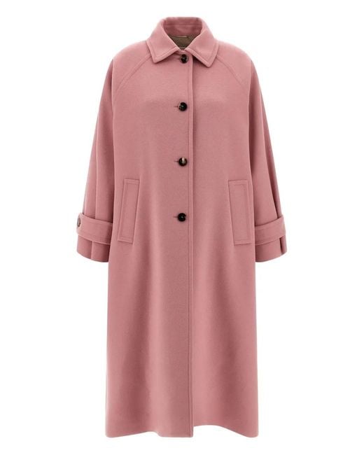 Alberto Biani Pink Single-Breasted Wool Coat
