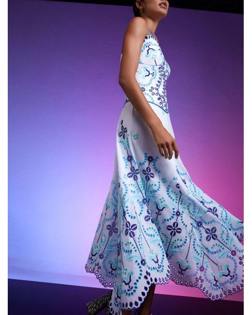 Charo Ruiz Blue Omelia Embroidered Maxi Dress