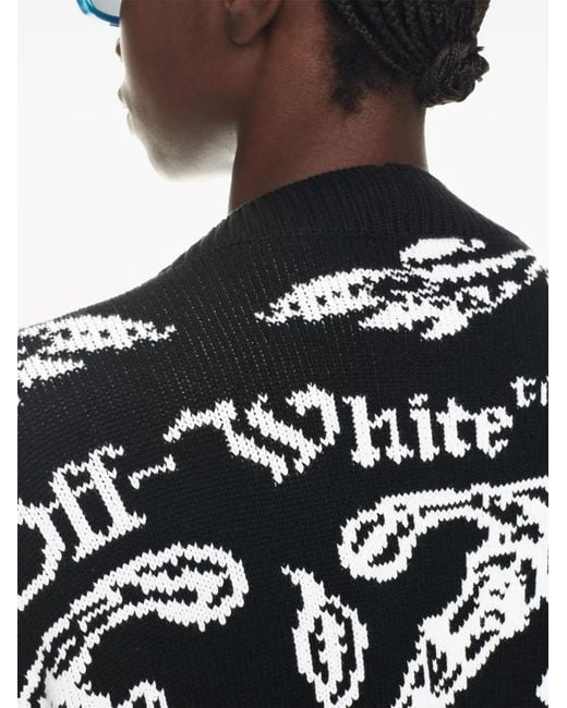Off-White c/o Virgil Abloh Black Tattoo Graphic-pattern Cotton-blend Cardigan