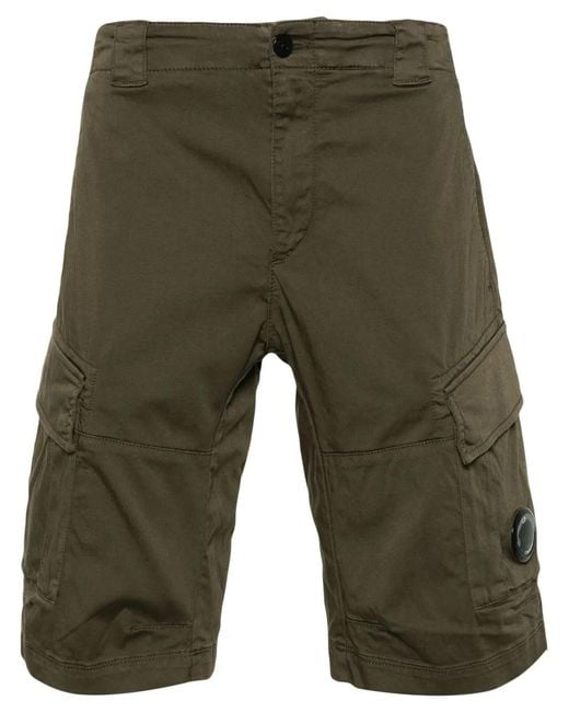 C P Company Green Lens-Detail Cargo Shorts for men