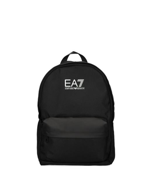 EA7 Black Logo-Print Backpack for men