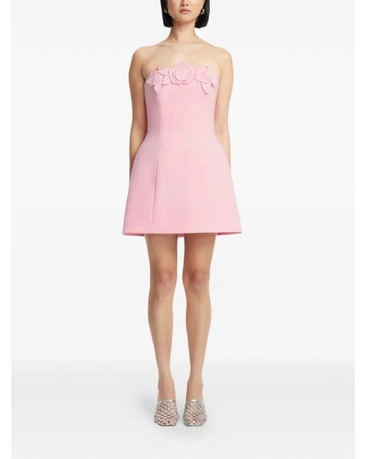 LEO LIN Pink Roselle Floral-Appliqué Strapless Mini Dress