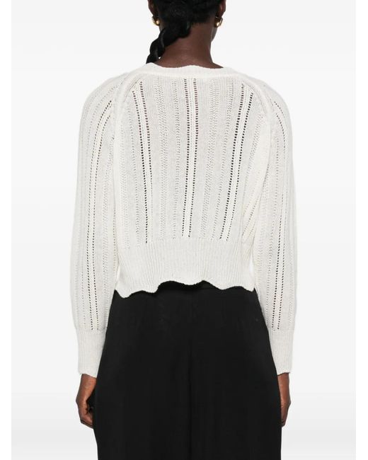 Ermanno Scervino White Lace-Panelled Pointelle-Knit Cardigan