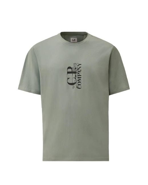 C P Company Gray 30/1 Jersey Short-Sleeve Printed T-Shirt for men