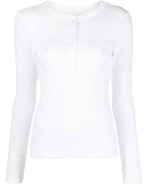Nili Lotan White Button-Front Long-Sleeved T-Shirt