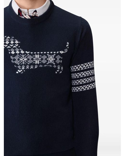 Thom Browne Blue Hector 4-Bar Stripe-Detail Sweater for men