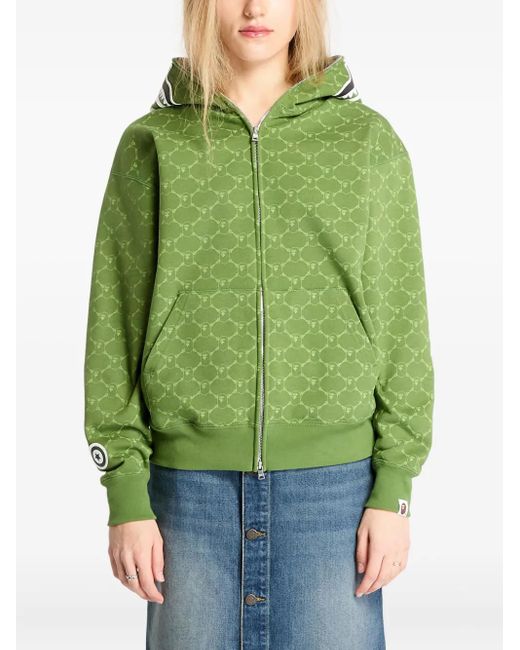 A Bathing Ape Green College Monogram Shark Full Zip Hoodie