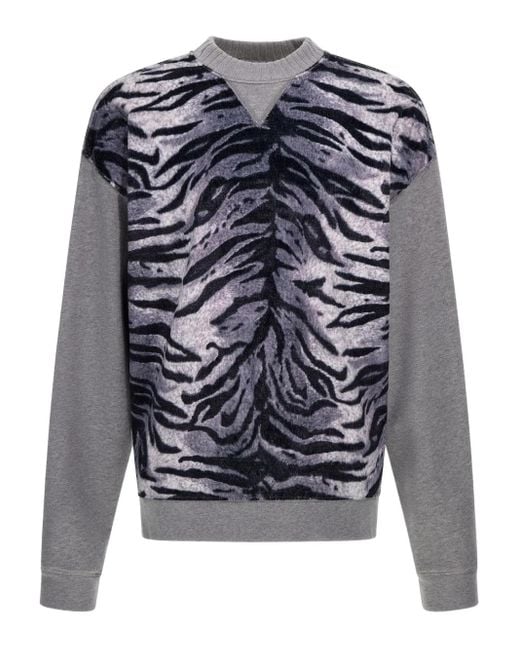 Roberto Cavalli Gray Zebra-Print Sweatshirt for men