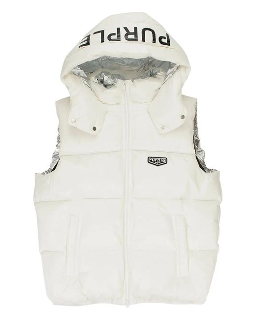 Purple Brand White Hooded Puffer Vest for men