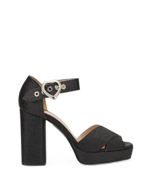 Moschino Black Glitter-Effect Heart-Buckle Sandals