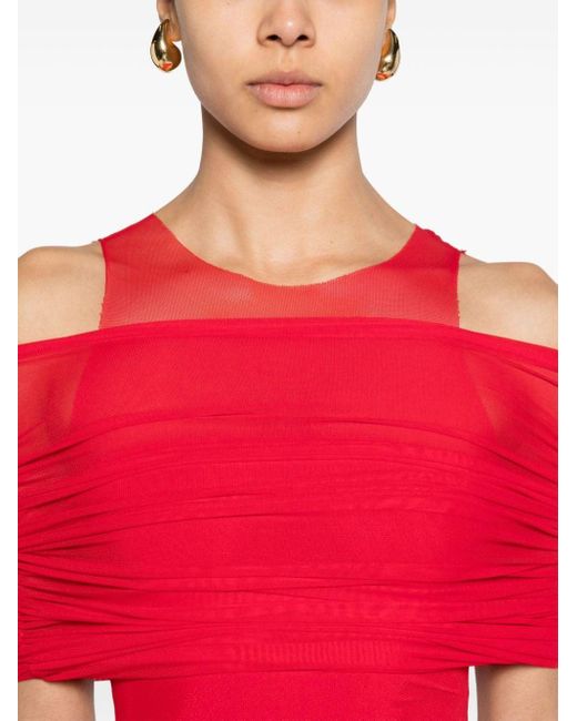 Atu Body Couture Red Round-neck Mesh Maxi Dress