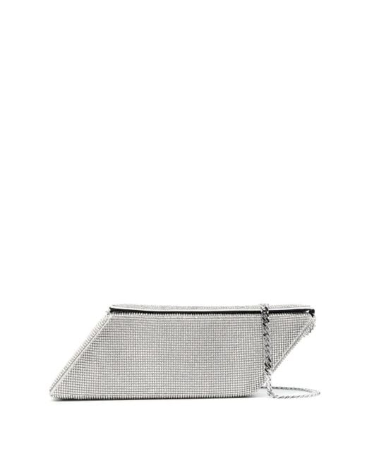 Kara White Crystal-Embellished Box-Shaped Shoulder Bag