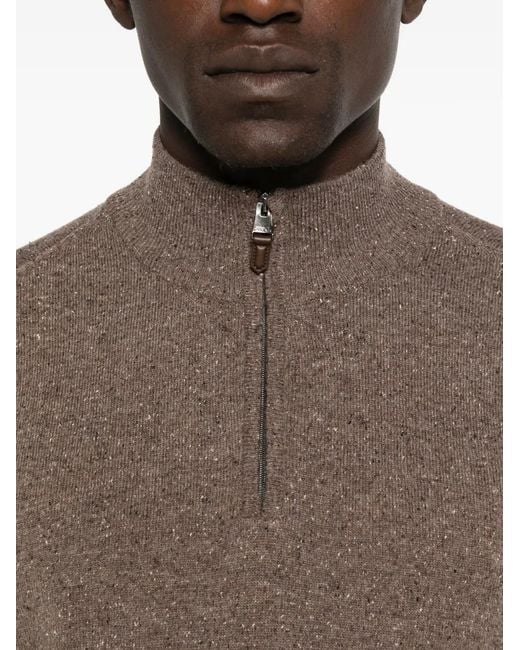 Canali Brown Half-Zip Wool Sweater for men