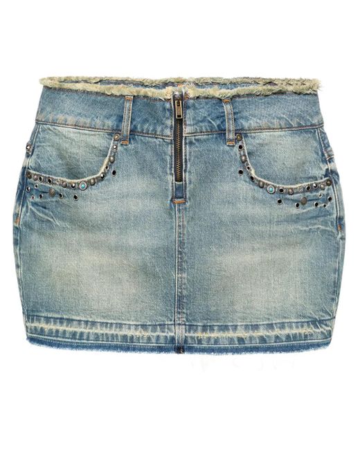 Guess Blue Frayed-Brim Denim Miniskirt
