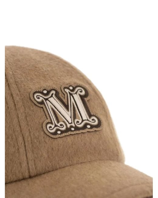 Max Mara Natural Fedora Logo-Patch Camel Wool Cap