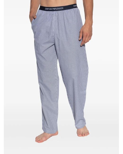 Emporio Armani Blue Gingham-Check Trousers for men