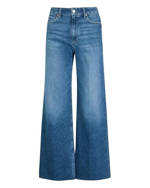 PAIGE Blue Faded Wide-Leg Jeans