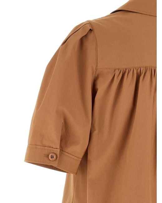 Chloé Brown Logo-Embroidered Gathered Shirt