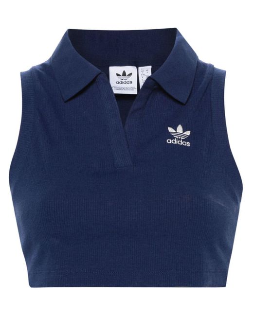 Adidas Blue Fine-ribbed Cropped Top