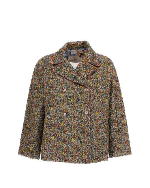 Péro Brown Bead-Embroidered Double-Breasted Jacket