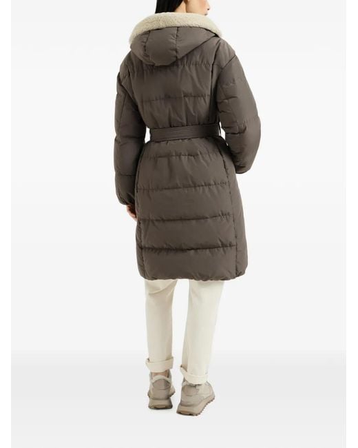 Brunello Cucinelli Gray Techno Cotton Taffeta Down Coat With Shearling Inserts And Shiny Zipper Pull