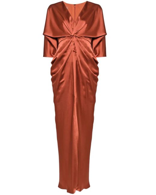 Amsale Red Tie-Knot Draped Gown