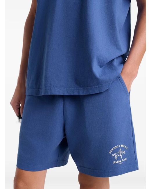 Sporty & Rich Blue Bh Riding Club Graphic-Print Shorts