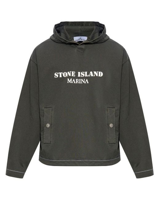 Stone Island Gray Logo-print Cotton Hoodie for men