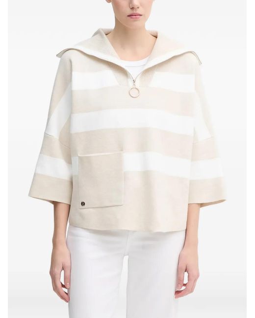 Joseph Ribkoff White Striped-Pattern Half-Zip Sweater