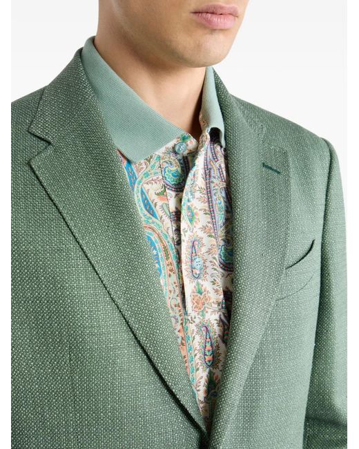 Etro Green Single-Breasted Wool Blazer for men