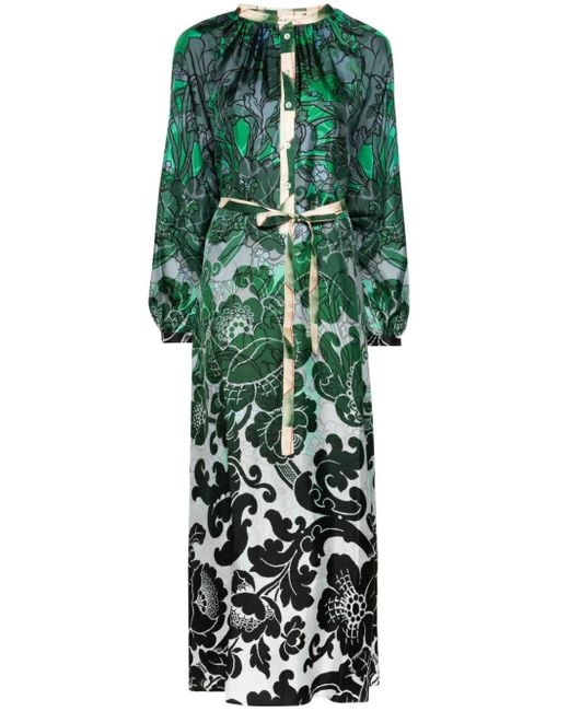 Pierre Louis Mascia Green Floral Silk Maxi Dress