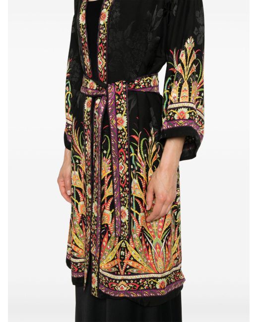 Floral-print belted midi coat Etro en coloris Black
