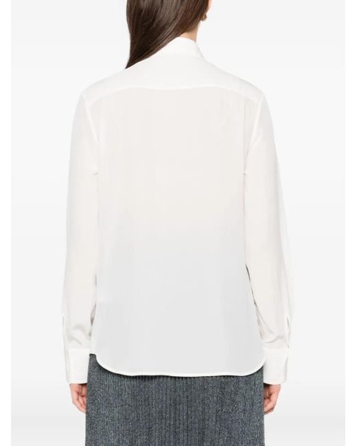 Ermanno Scervino White Floral Appliqué Silk Shirt