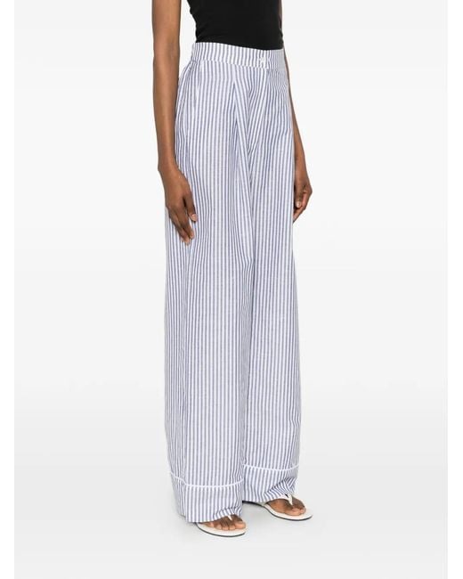 Riviera White Striped-Pattern Pants