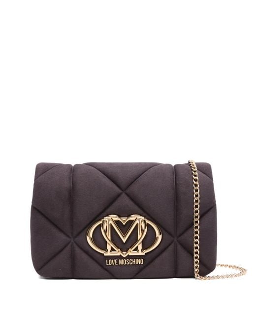 Bolso de hombro acolchado con logo Love Moschino de color Gray