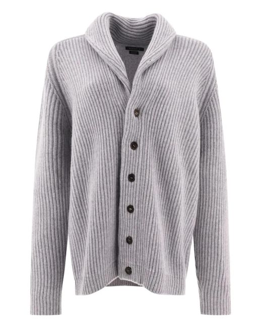 Begg x Co Gray Yatch Shawl-Collar Ribbed Cardigan
